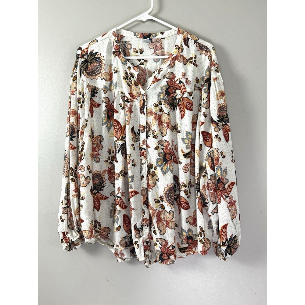 Old Navy Women 2XL Top Ivory Floral Paisley Peasant Poet Blouse Boho Cottagecore